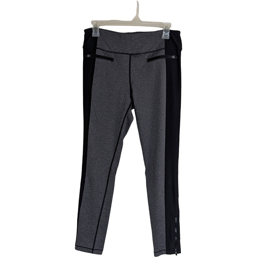 Betsey Johnson Performance Leggings Womens Medium Gray Black‎ Colorblock Zippers